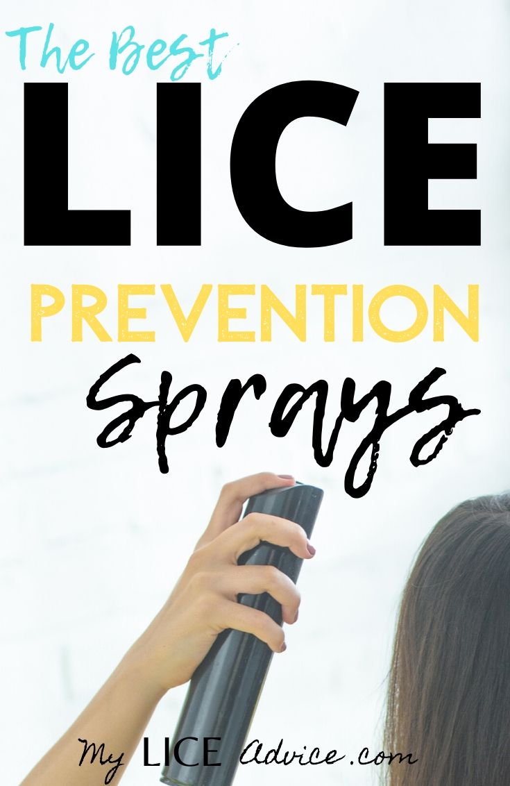 spraying hair, presumably with lice prevention spray
