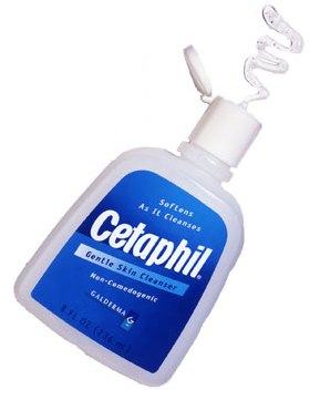 a bottle of cetaphil cleaner being squeezed, presumably for head lice