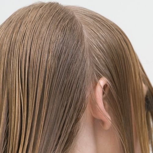 girls hair parted into sections, presumably for a lice treatment