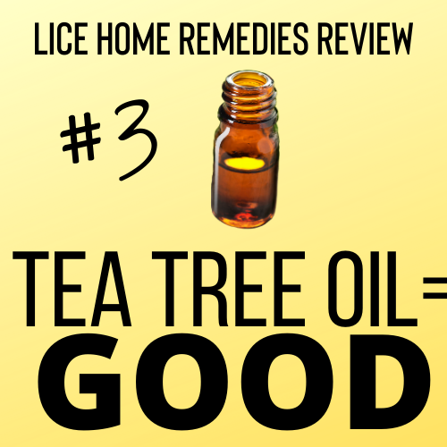 A bottle of tea tree oil showing tea tree oil as a home remedy for lice