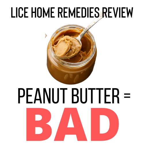 An open jar of peanut butter and a spoon, presumably being used as a home remedy for lice. Peanut Butter is a bad home remedy for lice