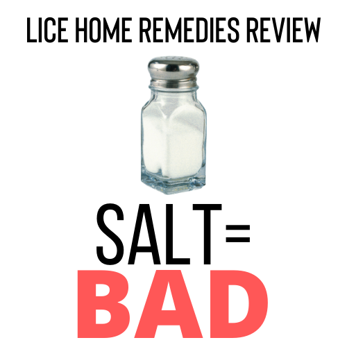 A bottle of salt, presumably to be used as a home remedy for lice. Salt is a bad home remedy for lice