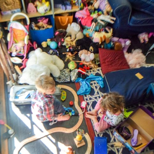 messy room with lots of toys