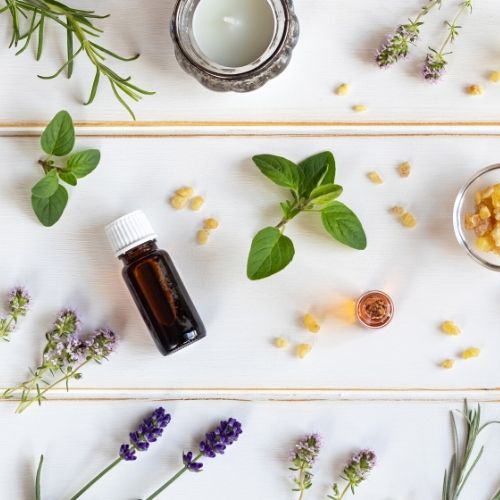 lavender and peppermint essential oils, presumably being used as lice prevention