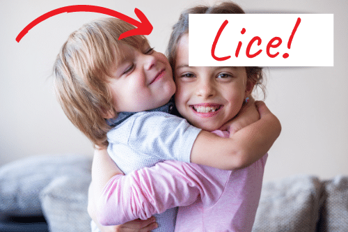 two siblings spreading lice by hugging one another.