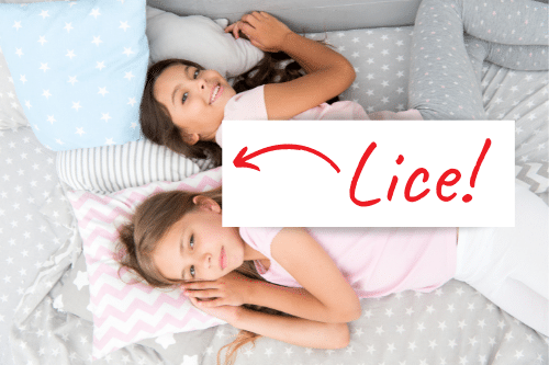 two girls at a sleep over sleeping in the same bed can lead to the spreading of head lice