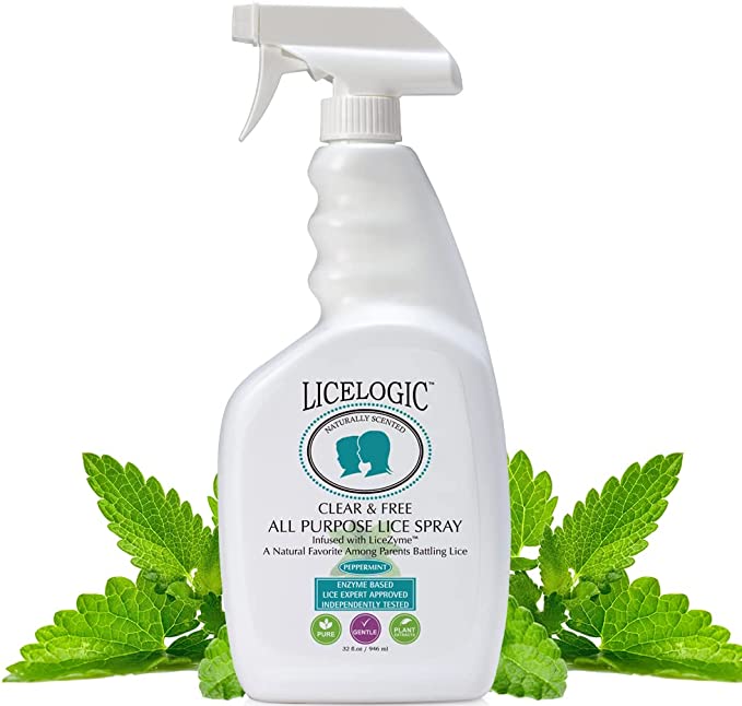 bottle of LiceLogic Clear & Free Spray surrounded by mint leaves