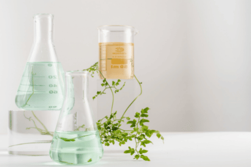 beakers with water and essential oils