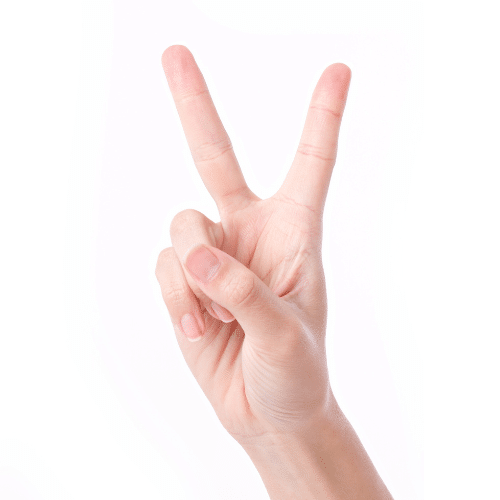 picture of woman holding up two fingers