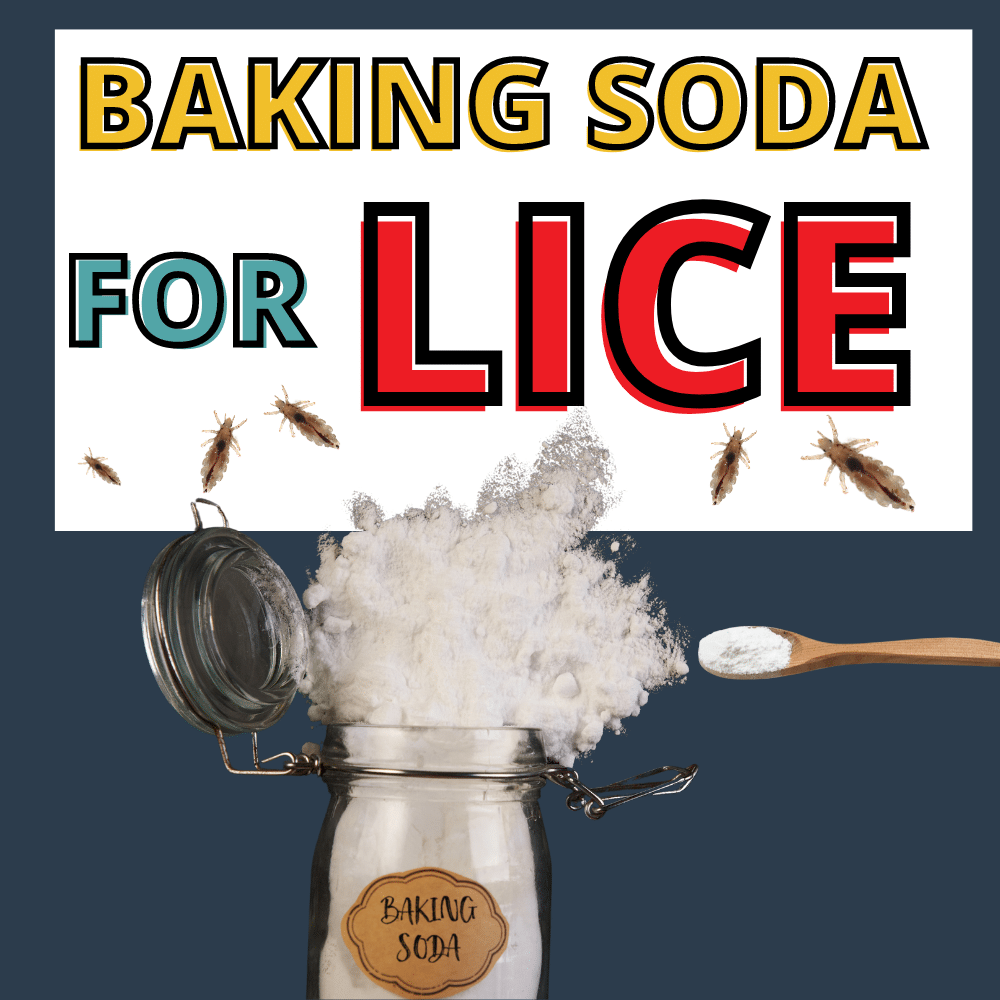 jar of baking soda open with spoon full of baking soda, presumably to be used for lice