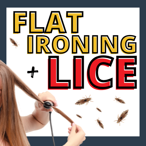 woman flat ironing her hair surrounded by lice