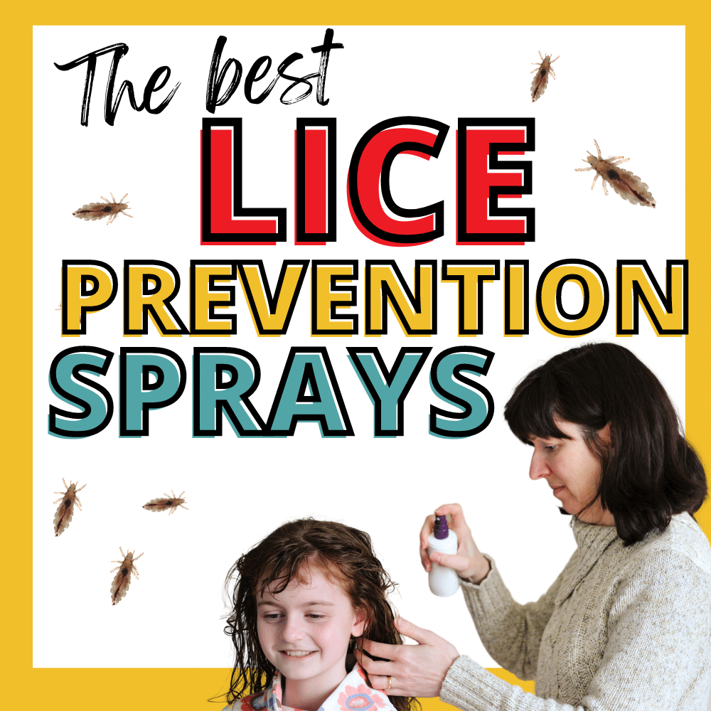 mother spraying her daughters hair, presumably with lice prevention spray
